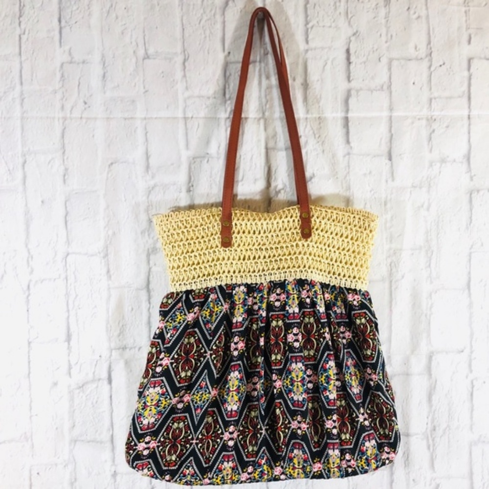 Vintage Boho-Chic Moroccan Rattan Bucket Hobo Tote